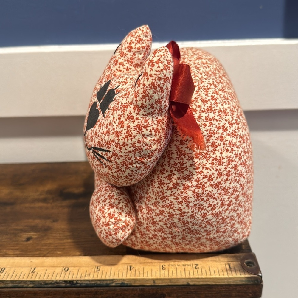Vintage Fabric Cat Doorstop Stuffed Pillow Kitty Cat Primative Folk Art Hand Sew - Picture 8 of 8